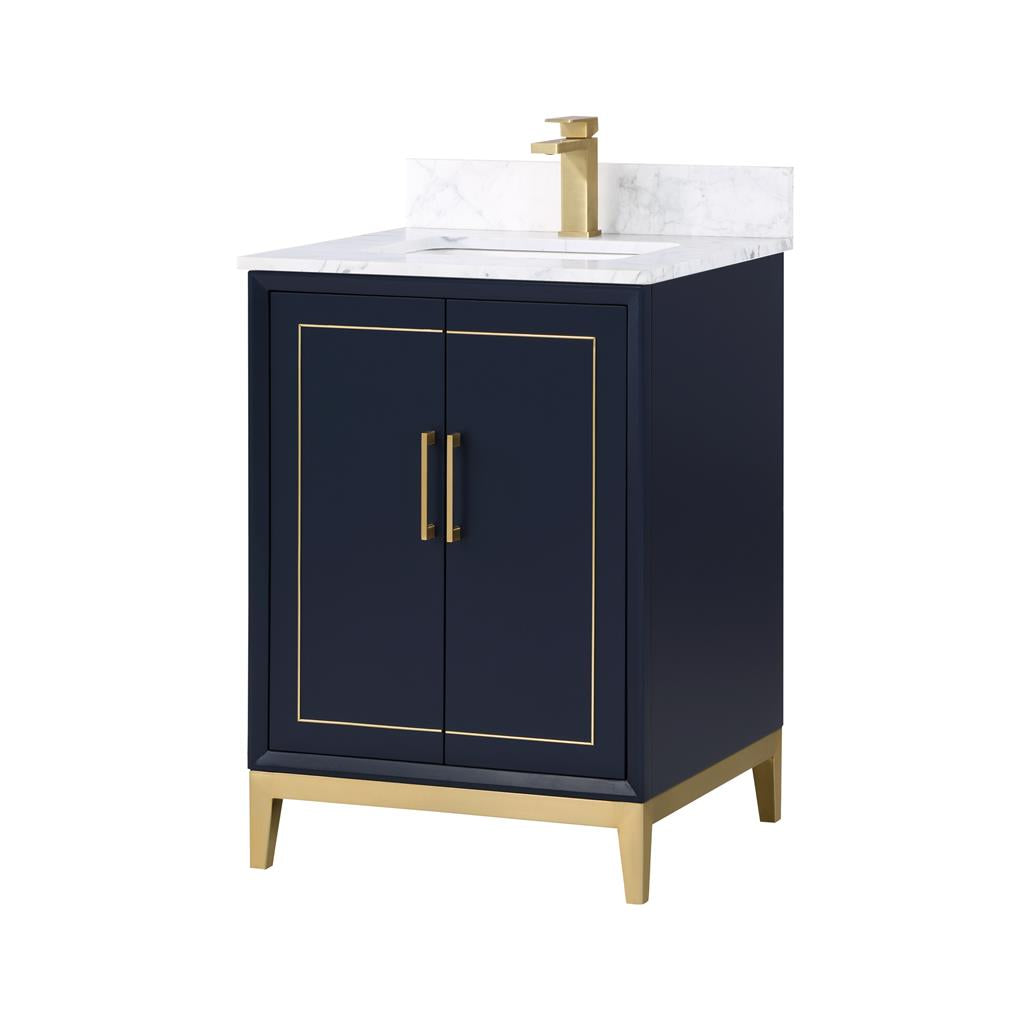 Bemma, Gracie 24" Single Vanity, Pacific Blue/Satin Brass, Carrara Marble Top#top-options_carrara-marble-top