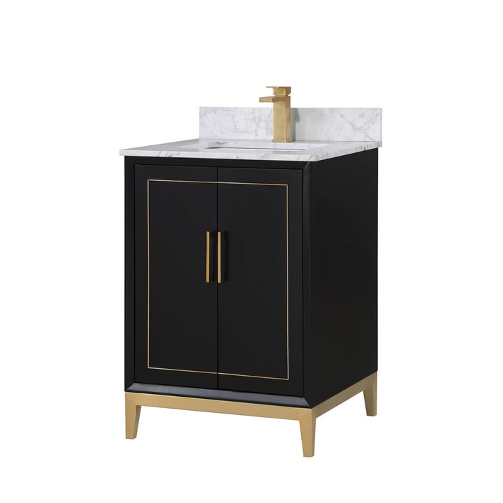 Bemma, Gracie 24" Single Vanity, Midnight Black/Satin Brass, Carrara Marble Top#top-options_carrara-marble-top