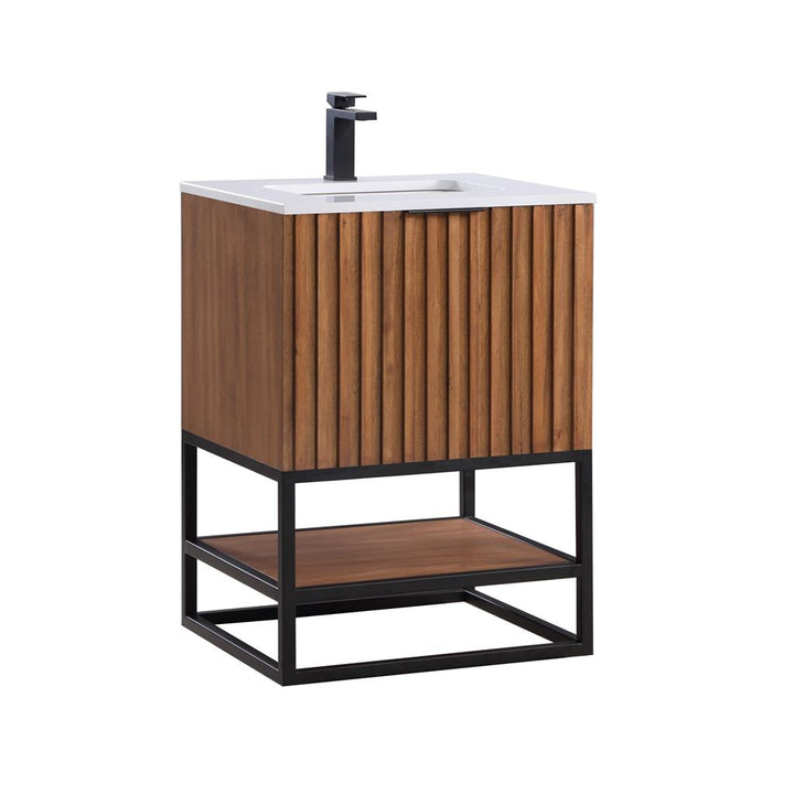 Bemma, Terra 24" Single Vanity, Walnut/Matte Black, White Quartz Top#top-options_white-quartz-top