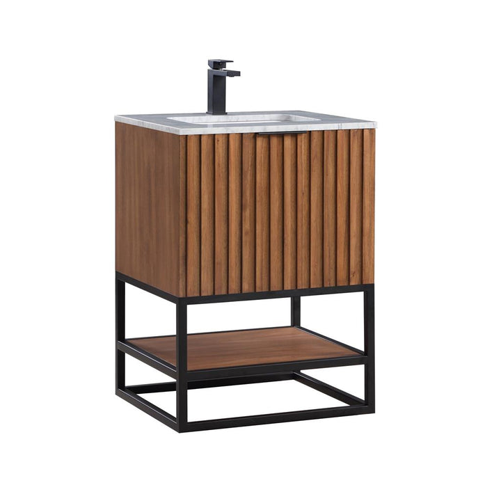 Bemma, Terra 24" Single Vanity, Walnut/Matte Black, Carrara Marble Top#top-options_carrara-marble-top