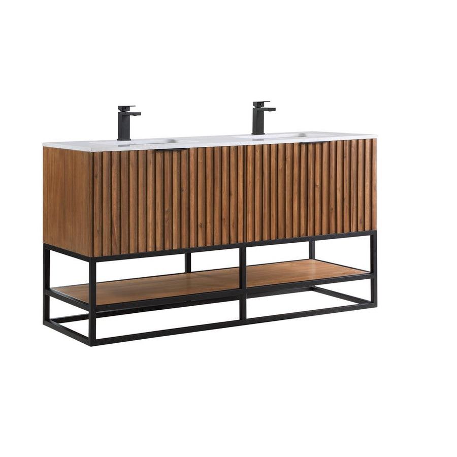 Bemma, Terra 60" Double Vanity, Walnut/Matte Black, White Quartz Top#top-options_white-quartz-top