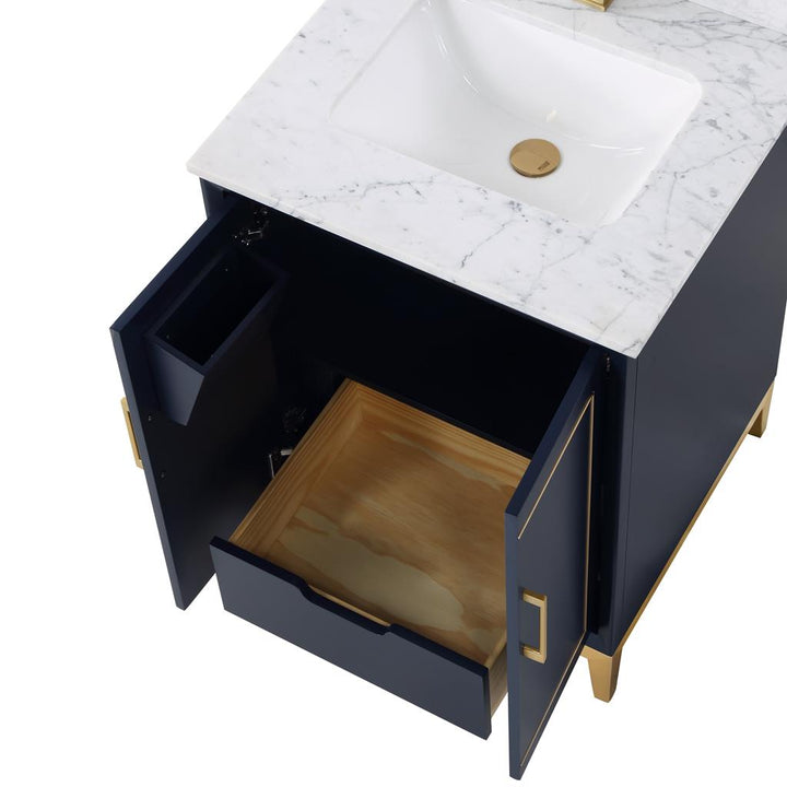 Bemma, Gracie 24" Single Vanity, Pacific Blue/Satin Brass, Carrara Marble Top#top-options_carrara-marble-top