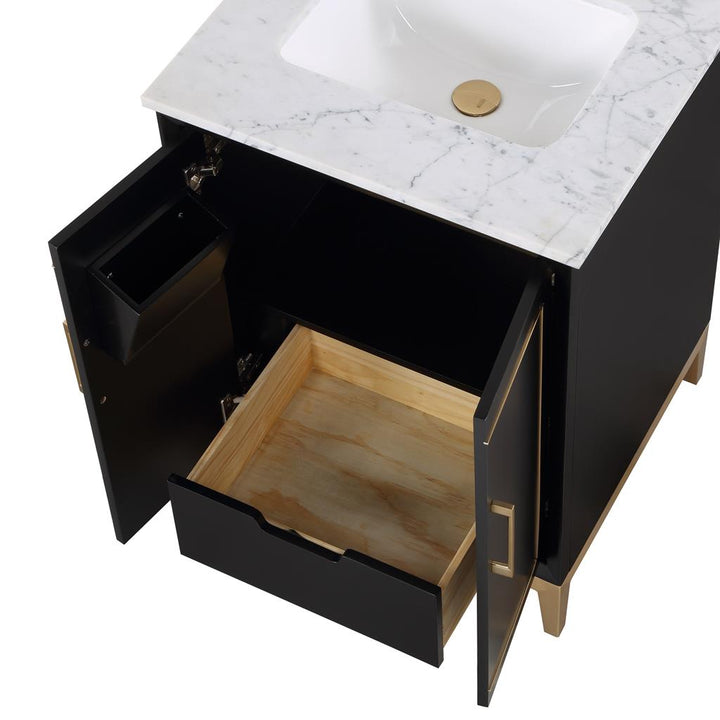Bemma, Gracie 24" Single Vanity, Midnight Black/Satin Brass, Carrara Marble Top#top-options_carrara-marble-top