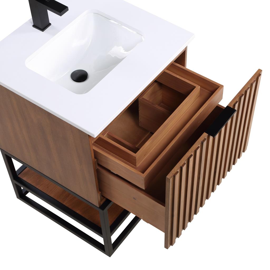 Bemma, Terra 24" Single Vanity, Walnut/Matte Black, White Quartz Top#top-options_white-quartz-top