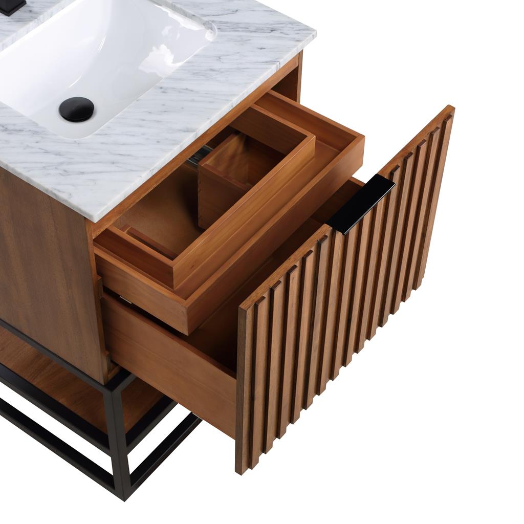 Bemma, Terra 24" Single Vanity, Walnut/Matte Black, Carrara Marble Top#top-options_carrara-marble-top
