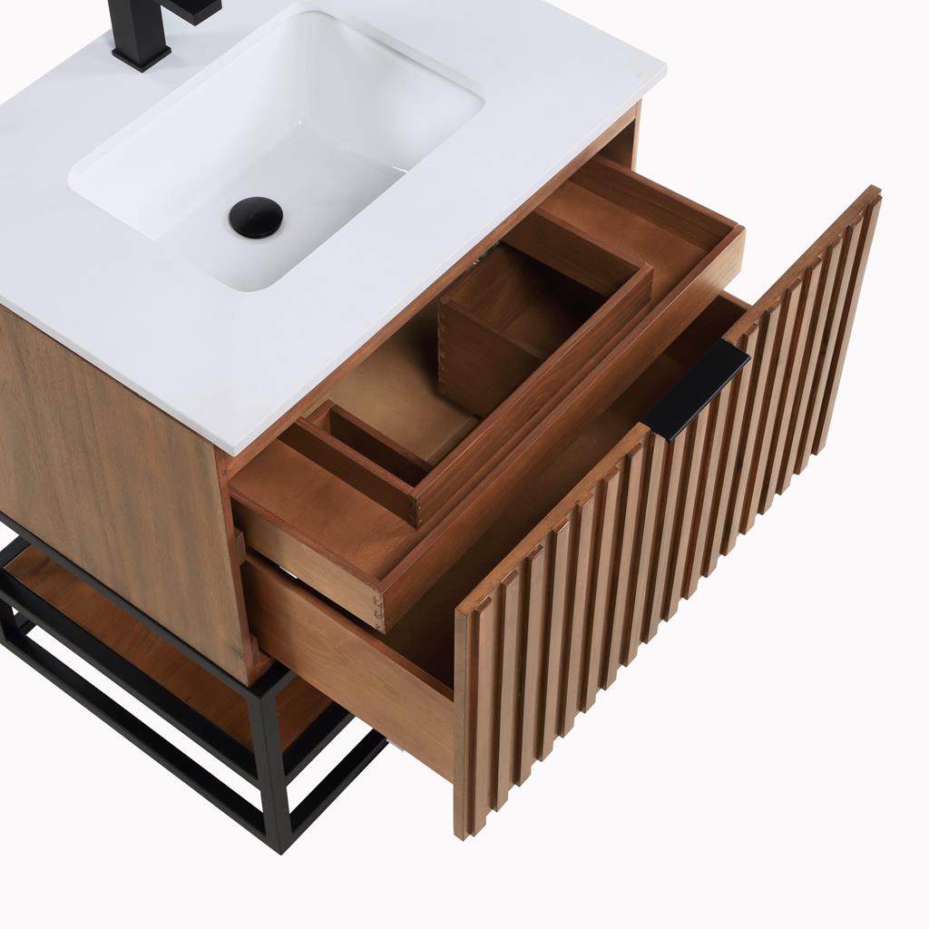 Bemma, Terra 30" Single Vanity, Walnut/Matte Black, White Quartz Top#top-options_white-quartz-top