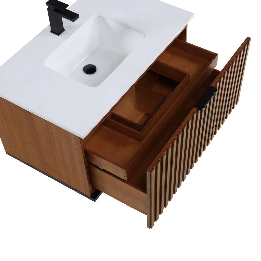 Bemma, Terra 36" Single Floating Vanity, Walnut/Matte Black, White Quartz Top#top-options_white-quartz-top
