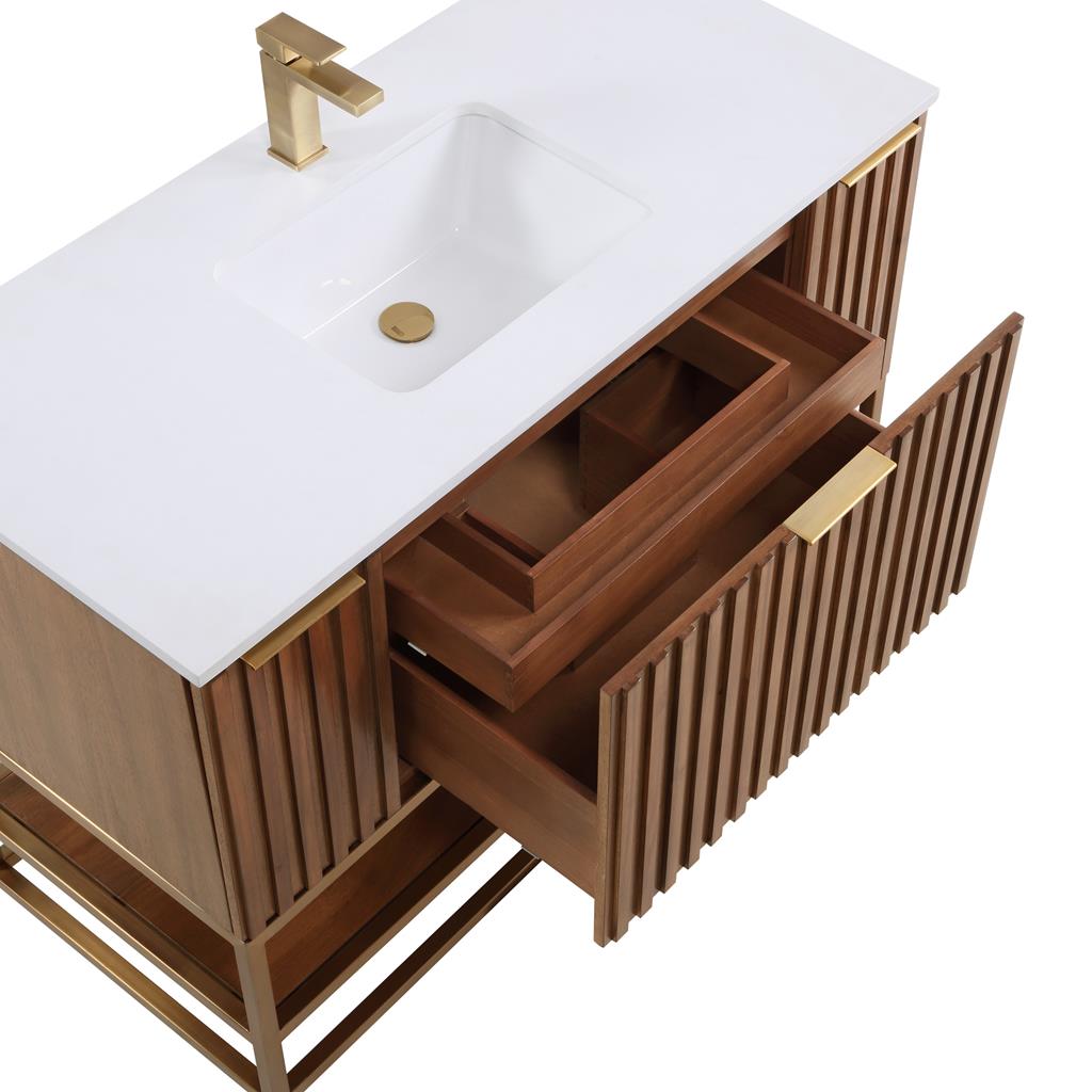 Bemma, Terra 48" Single Vanity, Walnut/Satin Brass, White Quartz Top#top-options_white-quartz-top