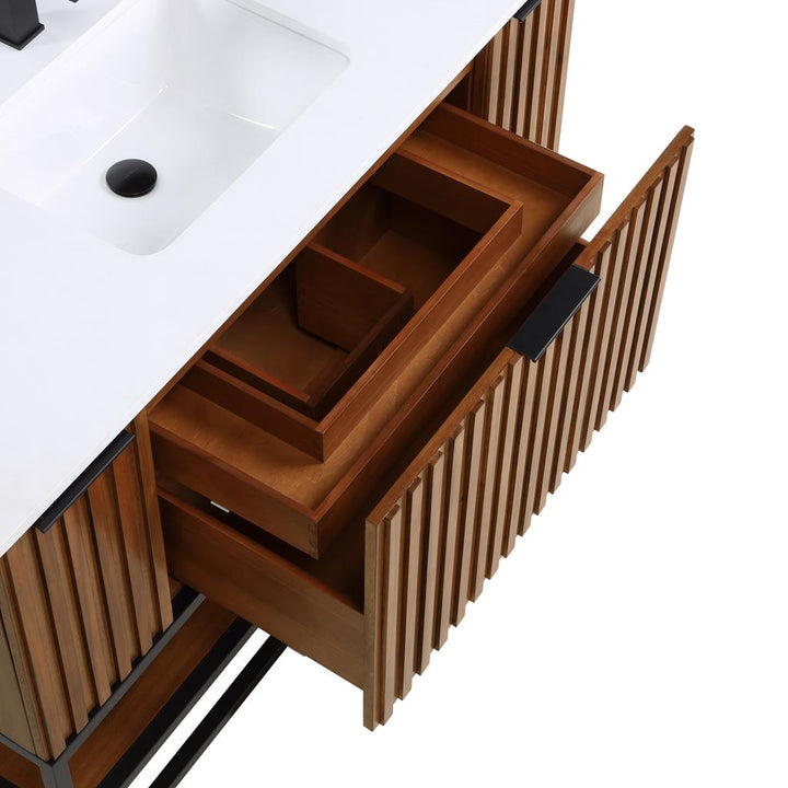 Bemma, Terra 48" Single Vanity, Walnut/Matte Black, White Quartz Top#top-options_white-quartz-top