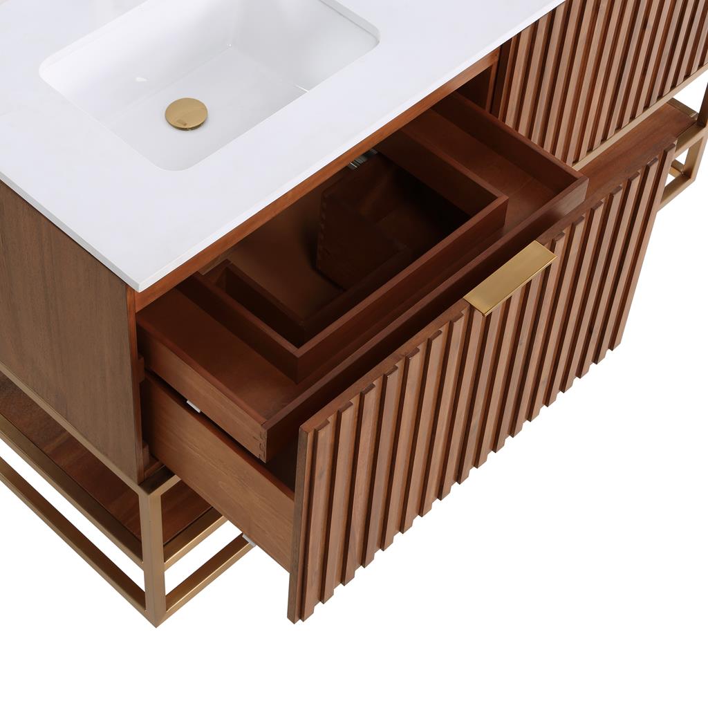 Bemma, Terra 60" Double Vanity, Walnut/Satin Brass, White Quartz Top#top-options_white-quartz-top