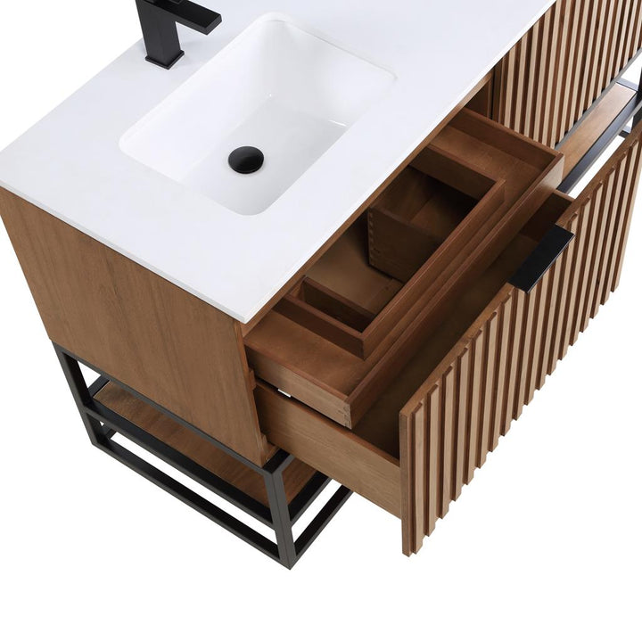 Bemma, Terra 60" Double Vanity, Walnut/Matte Black, White Quartz Top#top-options_white-quartz-top