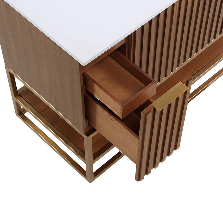 Bemma, Terra 48" Single Vanity, Walnut/Satin Brass, White Quartz Top#top-options_white-quartz-top