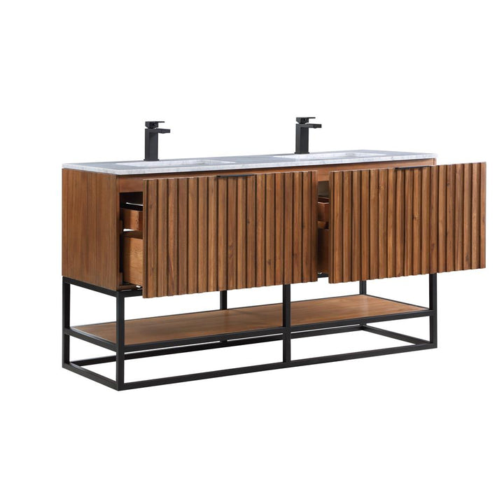 Bemma, Terra 60" Double Vanity, Walnut/Matte Black, Carrara Marble Top#top-options_carrara-marble-top
