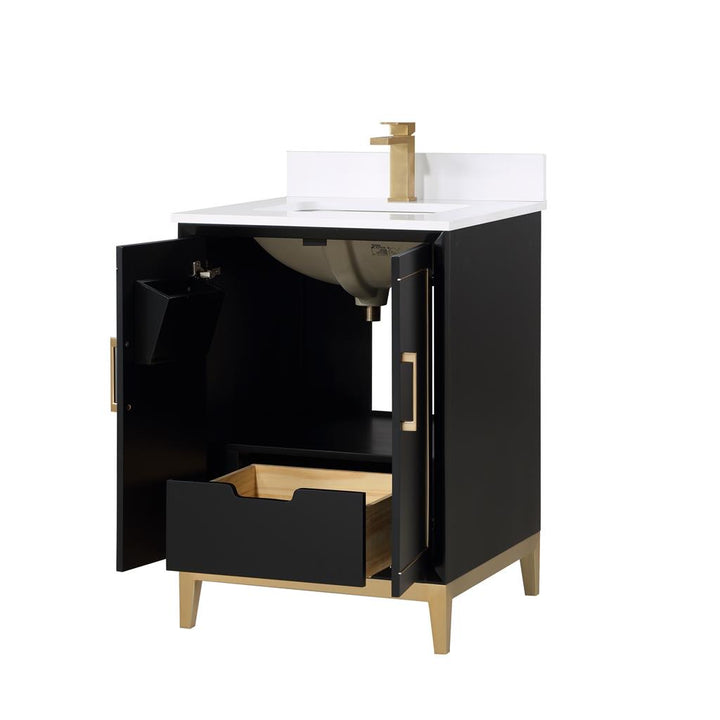 Bemma, Gracie 24" Single Vanity, Midnight Black/Satin Brass, White Quartz Top#top-options_white-quartz-top