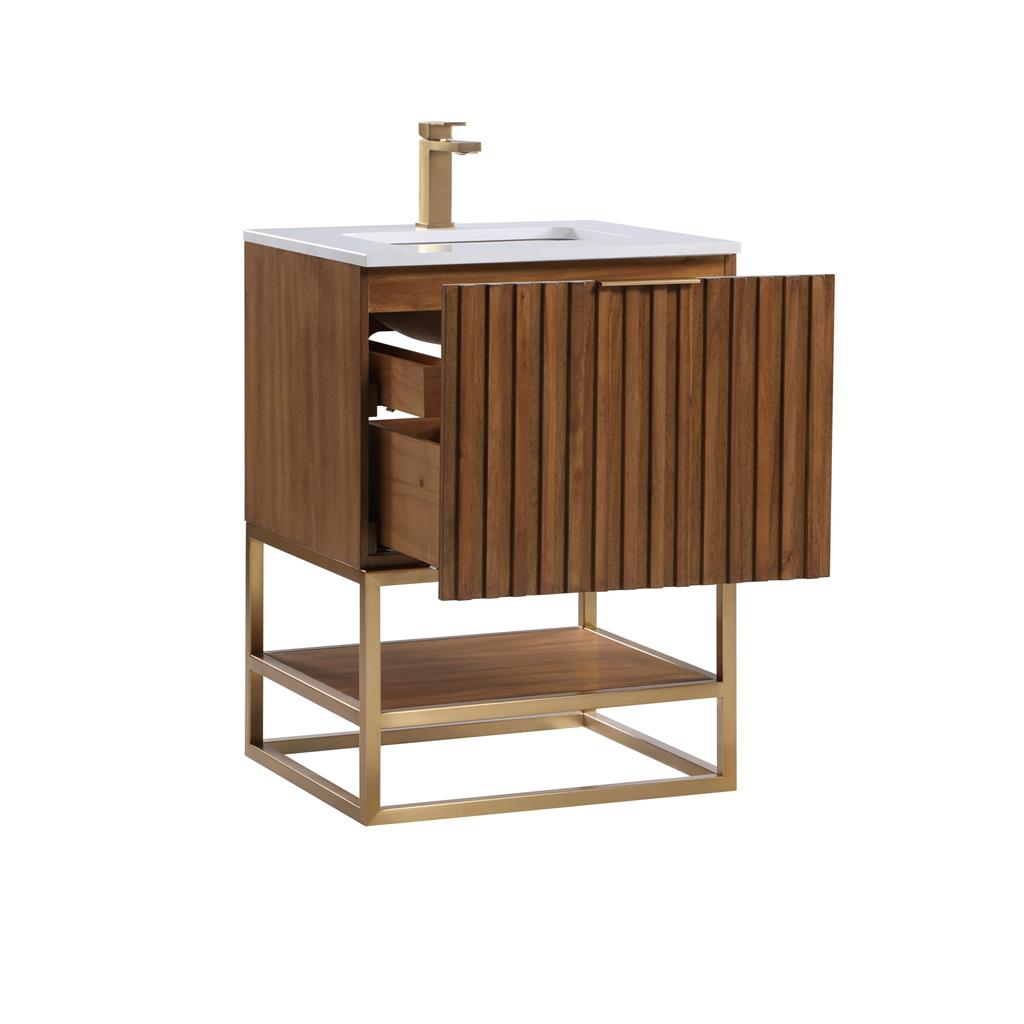 Bemma, Terra 24" Single Vanity, Walnut/Satin Brass, White Quartz Top#top-options_white-quartz-top
