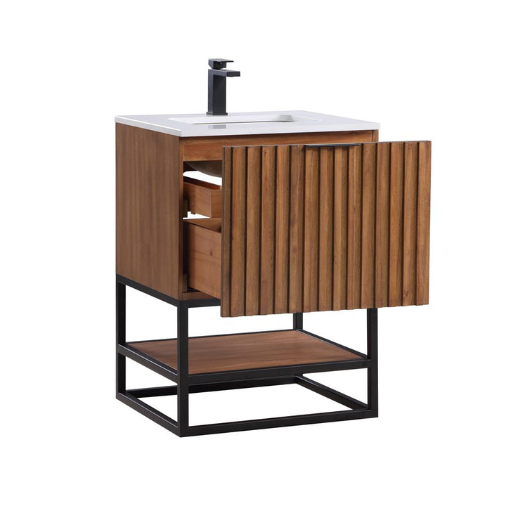 Bemma, Terra 24" Single Vanity, Walnut/Matte Black, White Quartz Top#top-options_white-quartz-top