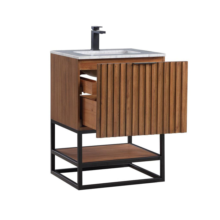 Bemma, Terra 24" Single Vanity, Walnut/Matte Black, Carrara Marble Top#top-options_carrara-marble-top