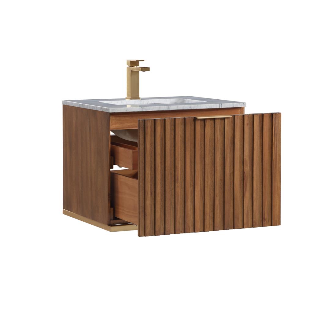 Bemma, Terra 24" Single Floating Vanity, Walnut/Satin Brass, Carrara Marble Top#top-options_carrara-marble-top