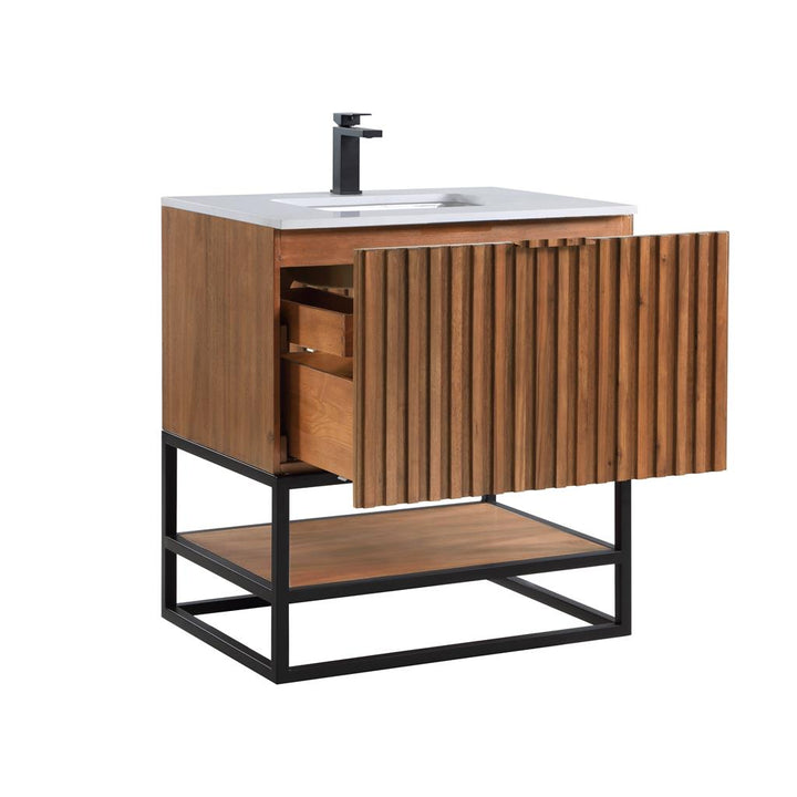 Bemma, Terra 30" Single Vanity, Walnut/Matte Black, White Quartz Top#top-options_white-quartz-top