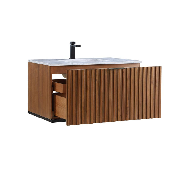 Bemma, Terra 36" Single Floating Vanity, Walnut/Matte Black, Carrara Marble Top#top-options_carrara-marble-top