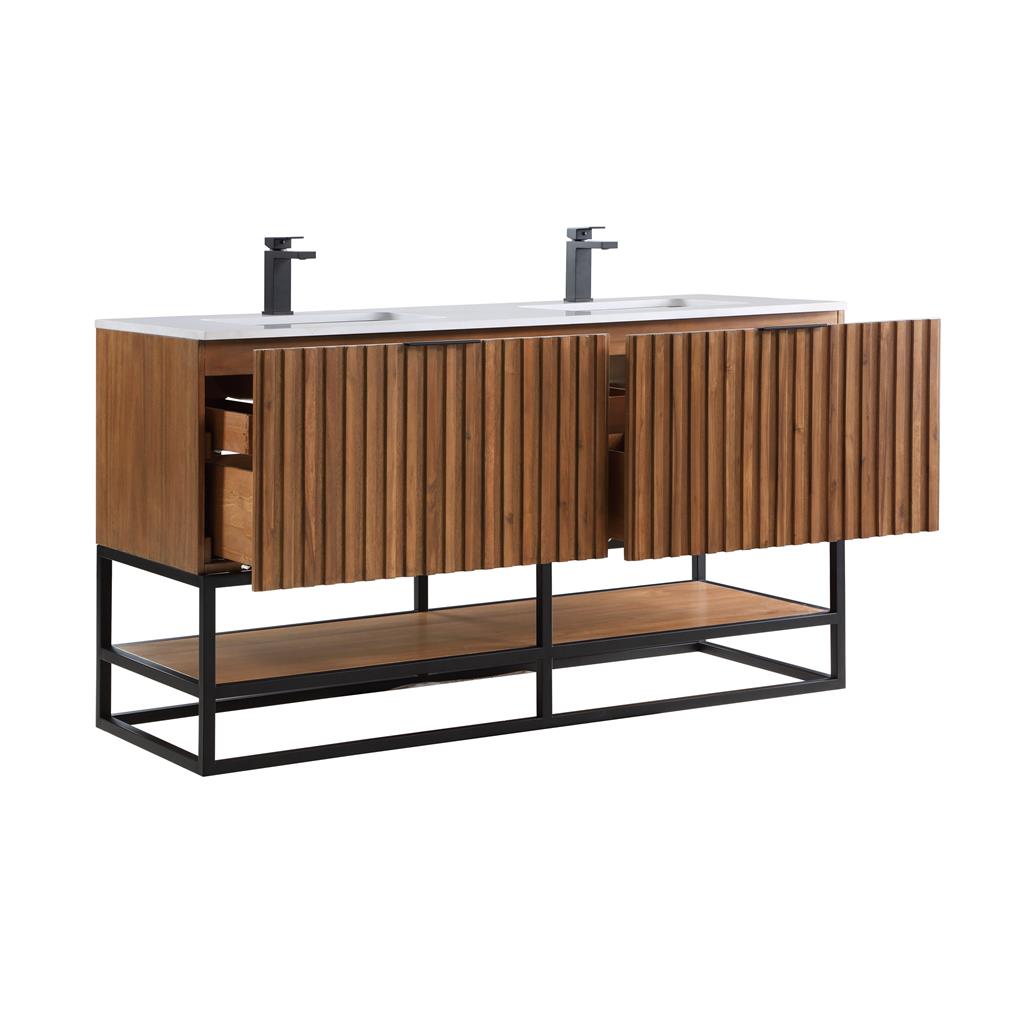 Bemma, Terra 60" Double Vanity, Walnut/Matte Black, White Quartz Top#top-options_white-quartz-top