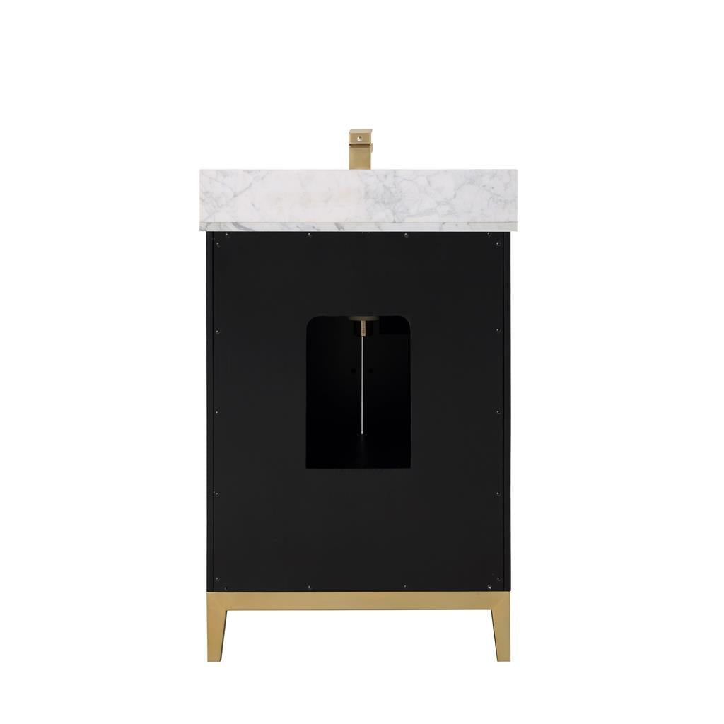 Bemma, Gracie 24" Single Vanity, Midnight Black/Satin Brass, Carrara Marble Top#top-options_carrara-marble-top