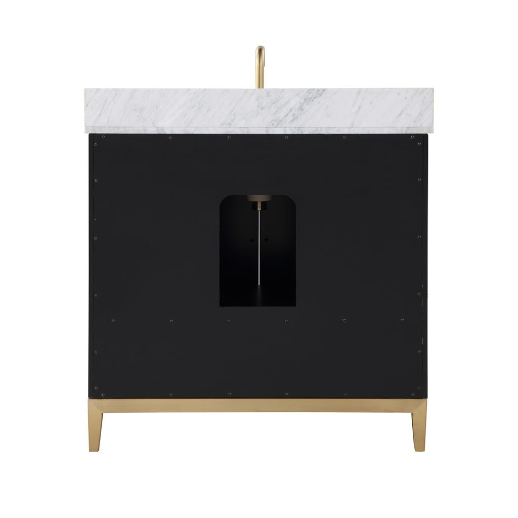 Bemma, Gracie 36" Single Vanity, Midnight Black/Satin Brass, Carrara Marble Top#top-options_carrara-marble-top