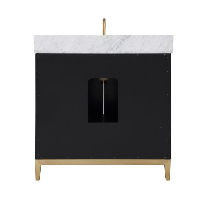 Bemma, Gracie 36" Single Vanity, Midnight Black/Satin Brass, Carrara Marble Top#top-options_carrara-marble-top