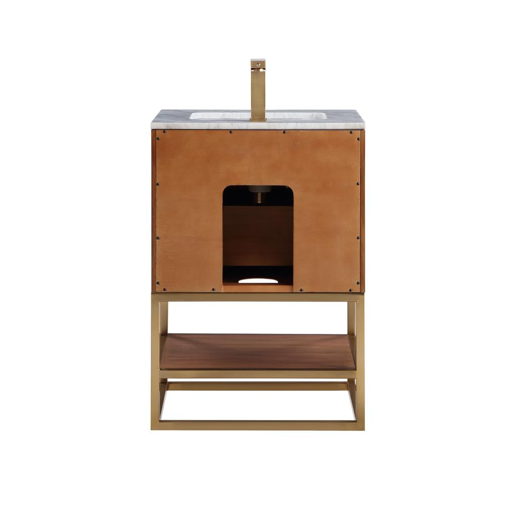 Bemma, Terra 24" Single Vanity, Walnut/Satin Brass, Carrara Marble Top#top-options_carrara-marble-top