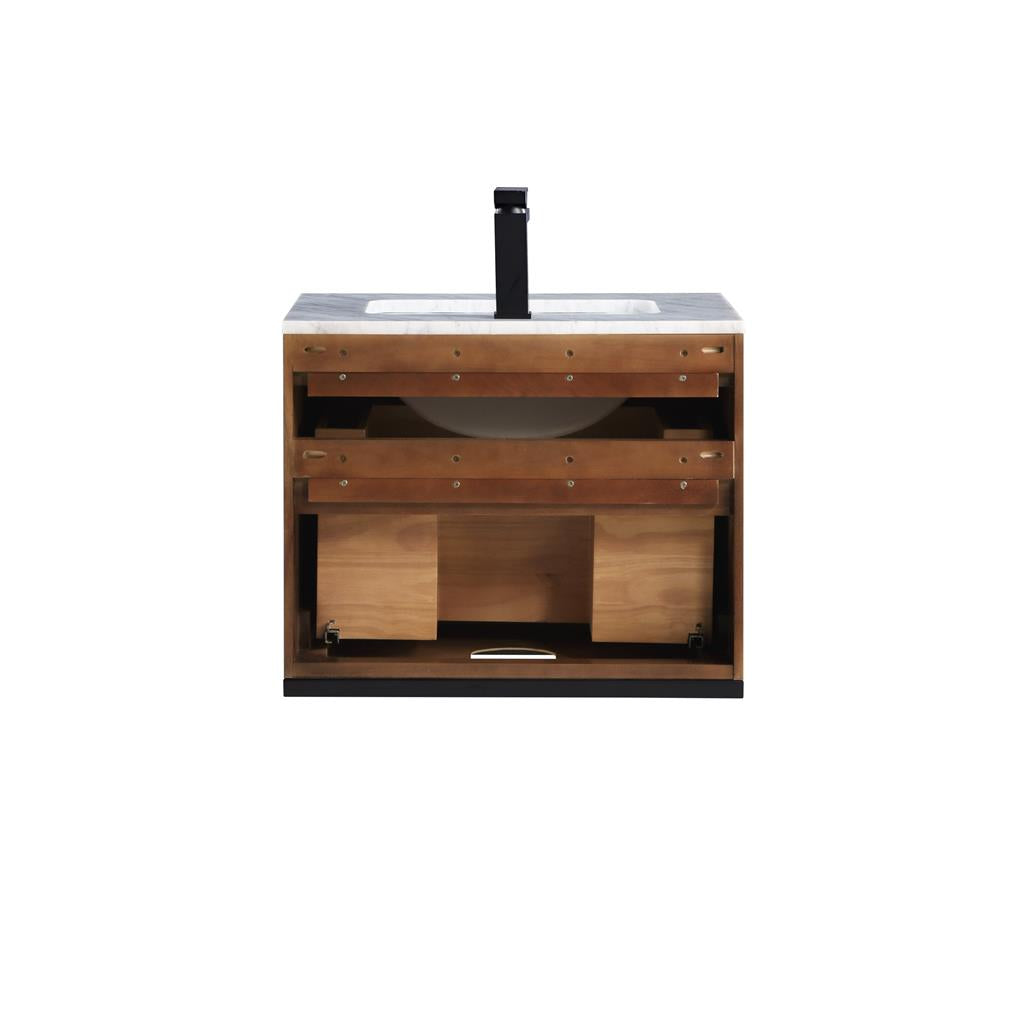 Bemma, Terra 24" Single Floating Vanity, Walnut/Matte Black, Carrara Marble Top#top-options_carrara-marble-top
