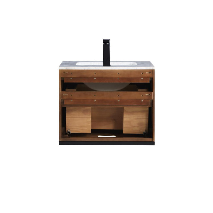 Bemma, Terra 24" Single Floating Vanity, Walnut/Matte Black, Carrara Marble Top#top-options_carrara-marble-top