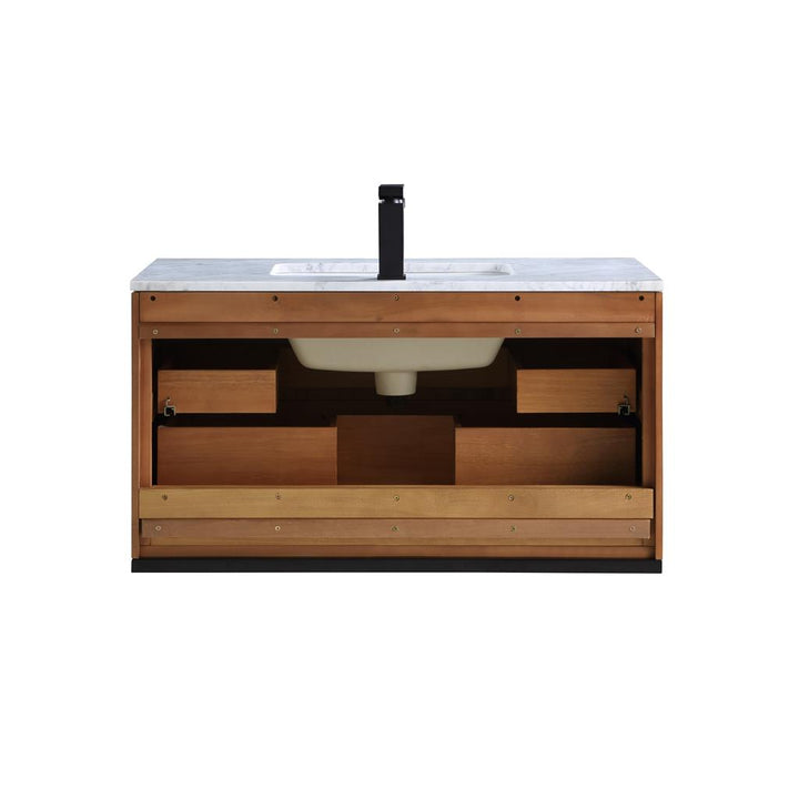 Bemma, Terra 36" Single Floating Vanity, Walnut/Matte Black, Carrara Marble Top#top-options_carrara-marble-top