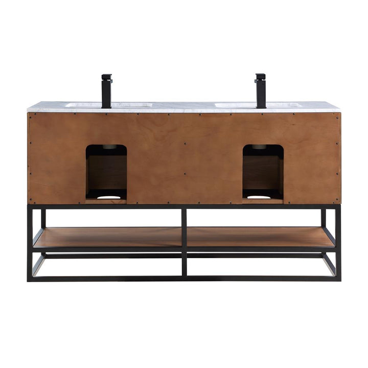 Bemma, Terra 60" Double Vanity, Walnut/Matte Black, Carrara Marble Top#top-options_carrara-marble-top