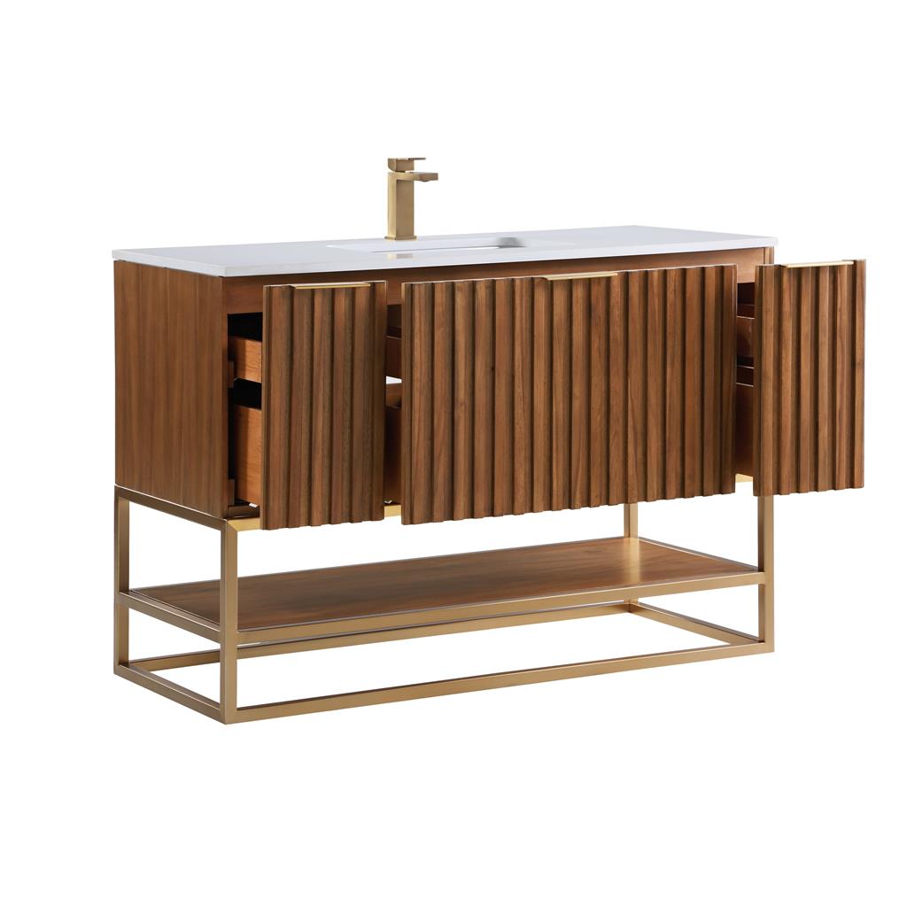 Bemma, Terra 48" Single Vanity, Walnut/Satin Brass, White Quartz Top#top-options_white-quartz-top