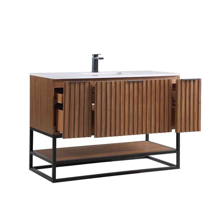Bemma, Terra 48" Single Vanity, Walnut/Matte Black, White Quartz Top#top-options_white-quartz-top