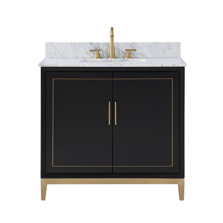 Bemma, Gracie 36" Single Vanity, Midnight Black/Satin Brass, Carrara Marble Top#top-options_carrara-marble-top