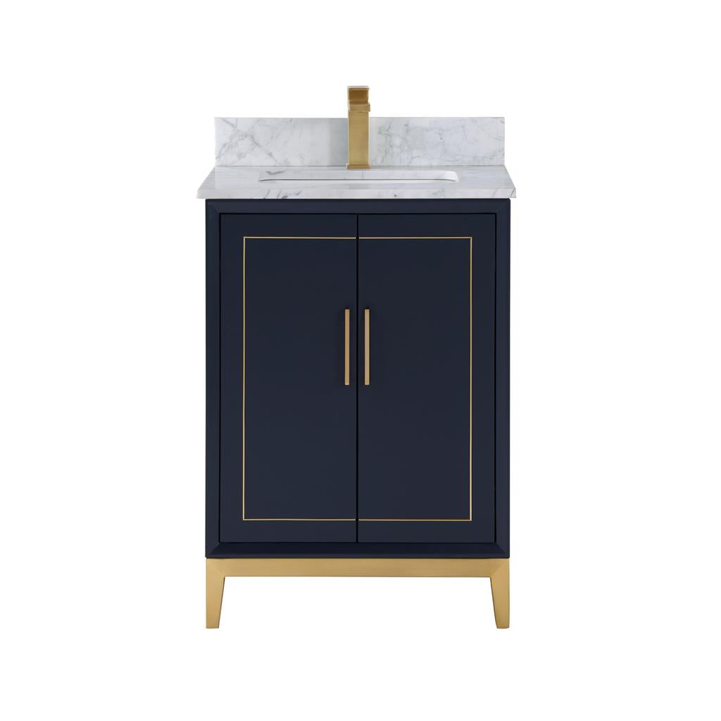 Bemma, Gracie 24" Single Vanity, Pacific Blue/Satin Brass, Carrara Marble Top#top-options_carrara-marble-top