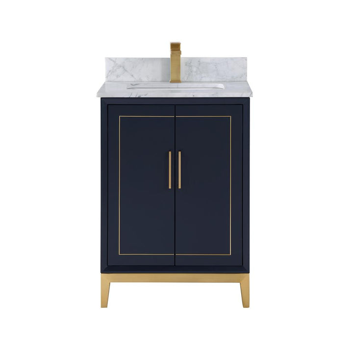 Bemma, Gracie 24" Single Vanity, Pacific Blue/Satin Brass, Carrara Marble Top#top-options_carrara-marble-top
