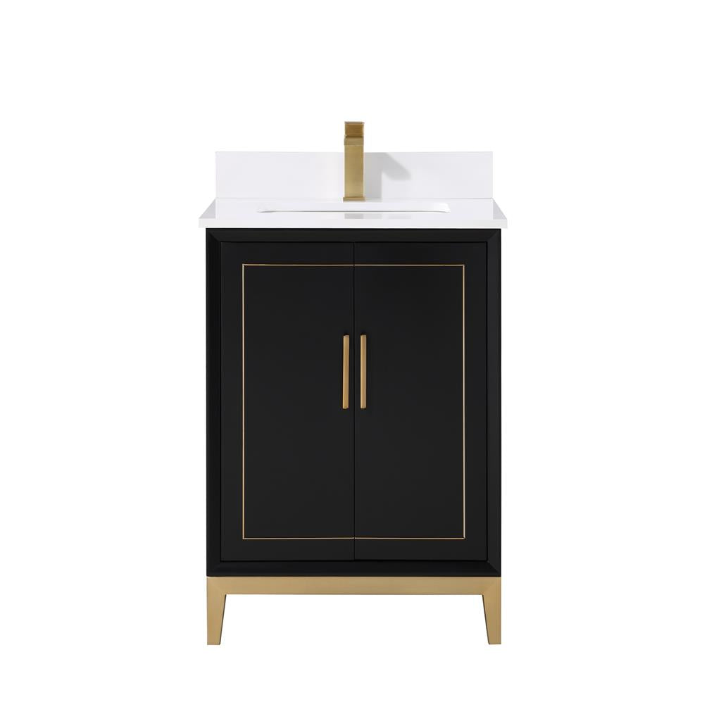 Bemma, Gracie 24" Single Vanity, Midnight Black/Satin Brass, White Quartz Top#top-options_white-quartz-top