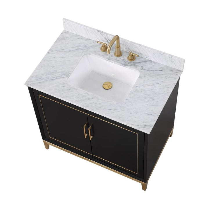 Bemma, Gracie 36" Single Vanity, Midnight Black/Satin Brass, Carrara Marble Top#top-options_carrara-marble-top