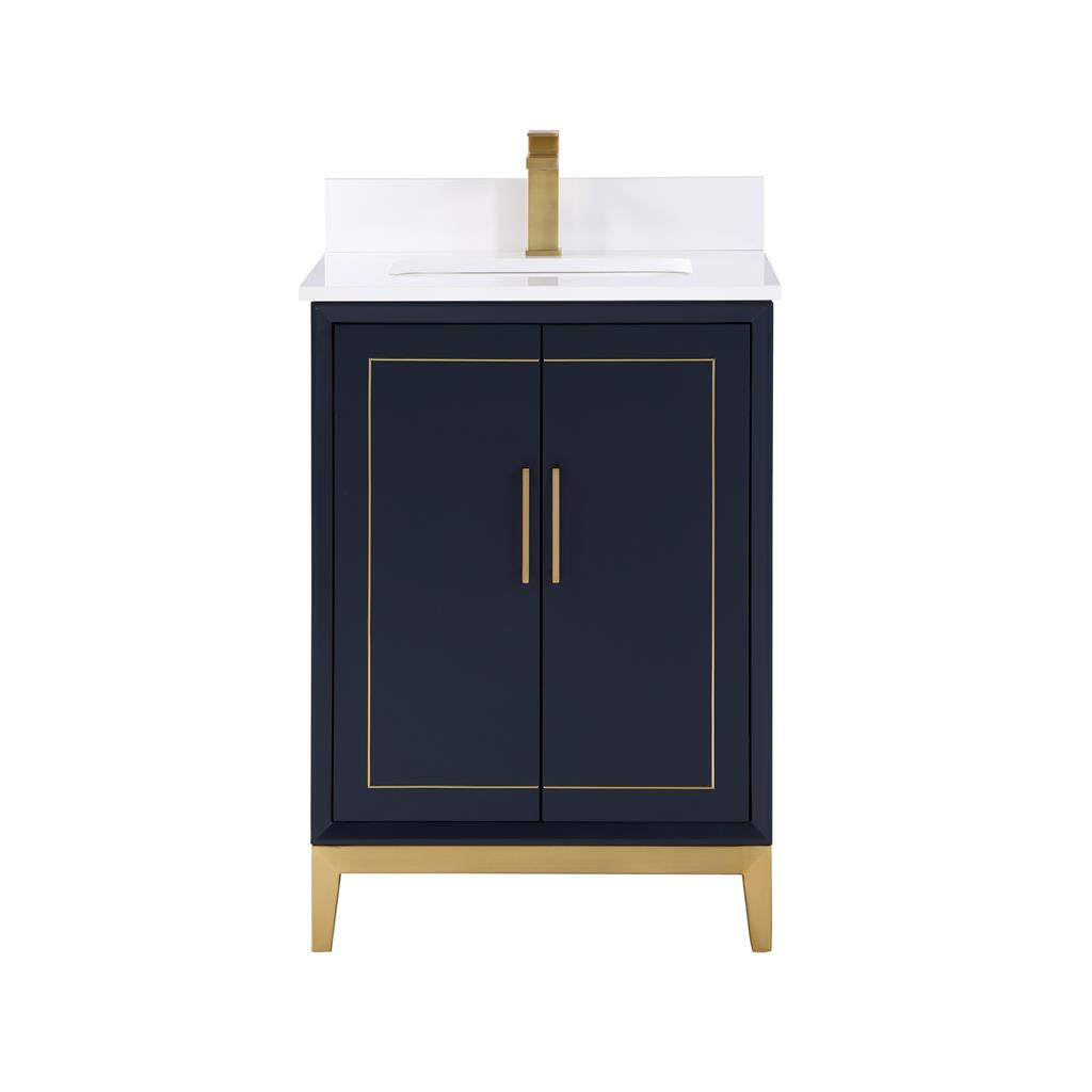 Bemma, Gracie 24" Single Vanity, Pacific Blue/Satin Brass, White Quartz Top#top-options_white-quartz-top