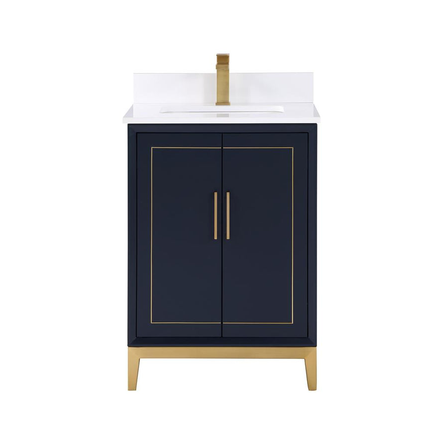Bemma, Gracie 24" Single Vanity, Pacific Blue/Satin Brass, White Quartz Top#top-options_white-quartz-top
