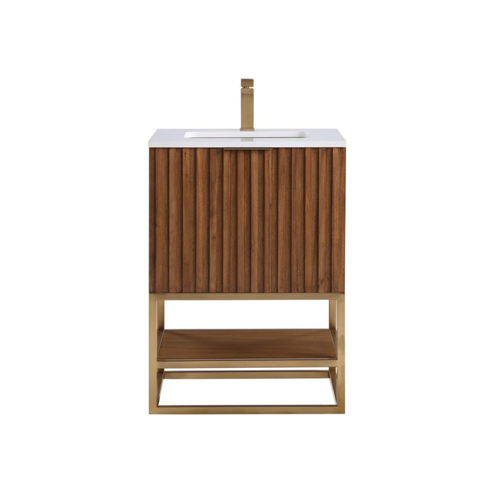 Bemma, Terra 24" Single Vanity, Walnut/Satin Brass, White Quartz Top#top-options_white-quartz-top