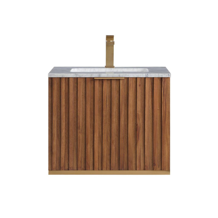 Bemma, Terra 24" Single Floating Vanity, Walnut/Satin Brass, Carrara Marble Top#top-options_carrara-marble-top