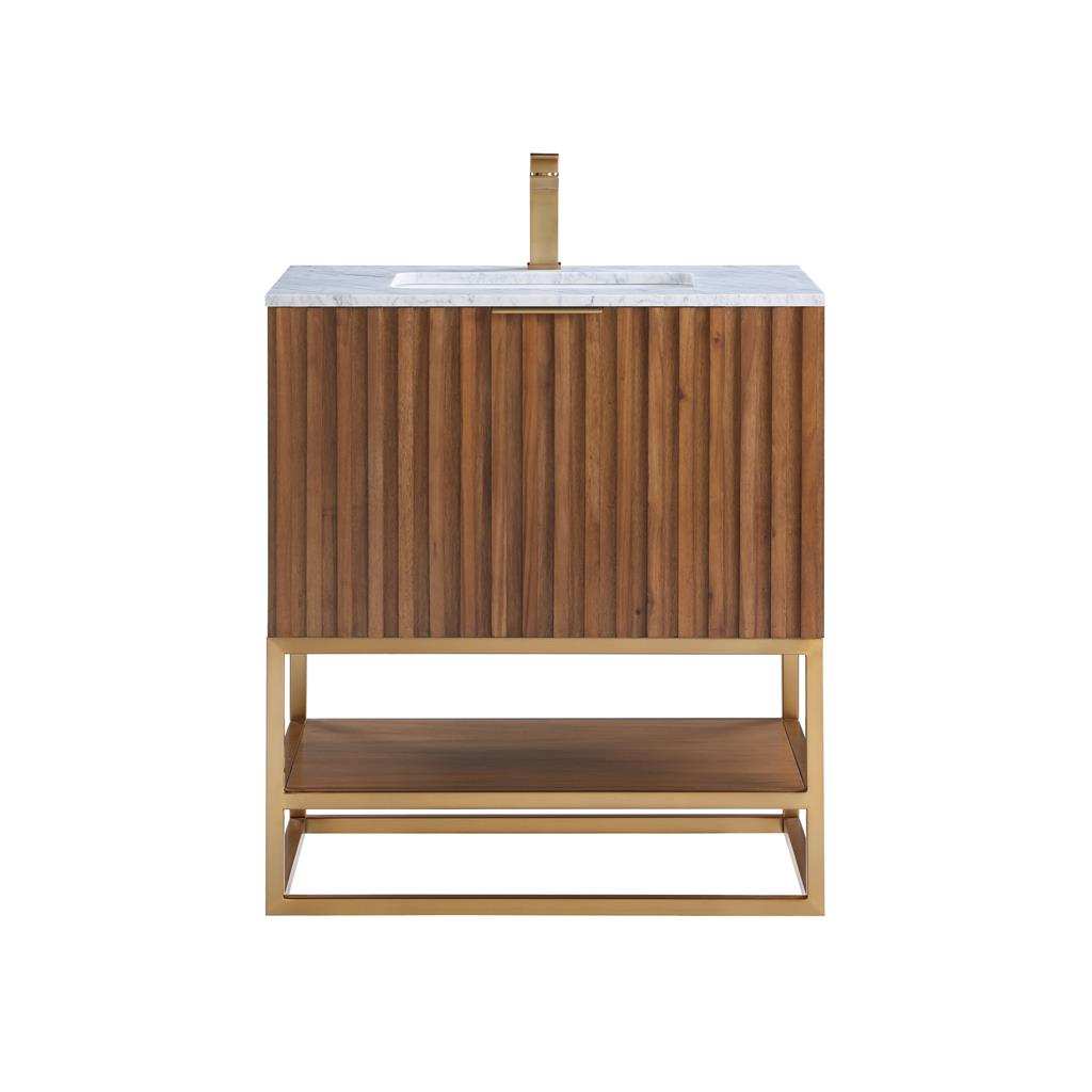 Bemma, Terra 30" Single Vanity, Walnut/Satin Brass, Carrara Marble Top#top-options_carrara-marble-top