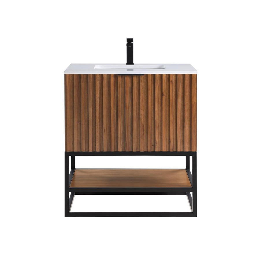 Bemma, Terra 30" Single Vanity, Walnut/Matte Black, White Quartz Top#top-options_white-quartz-top