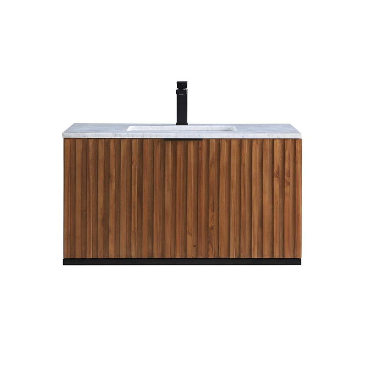Bemma, Terra 36" Single Floating Vanity, Walnut/Matte Black, Carrara Marble Top#top-options_carrara-marble-top