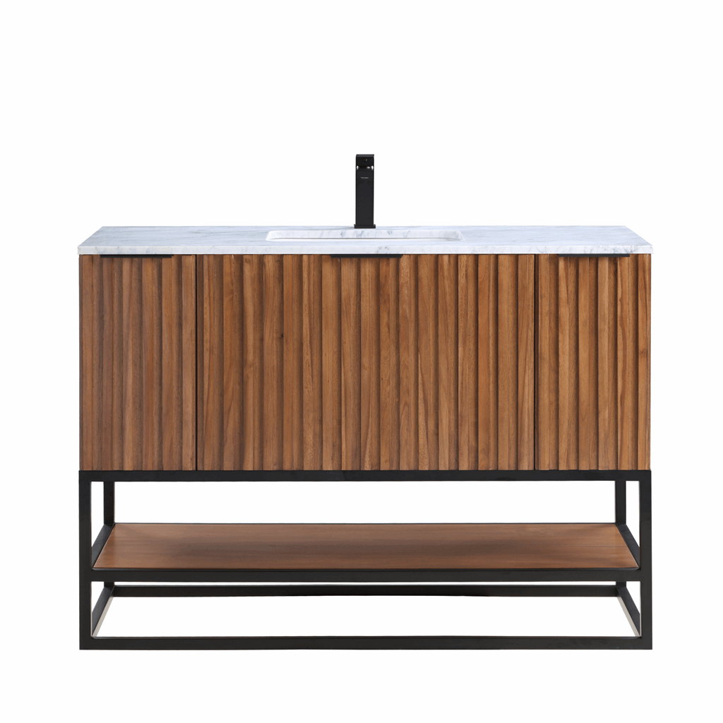 Bemma, Terra 48" Single Vanity, Walnut/Matte Black, Carrara Marble Top#top-options_carrara-marble-top