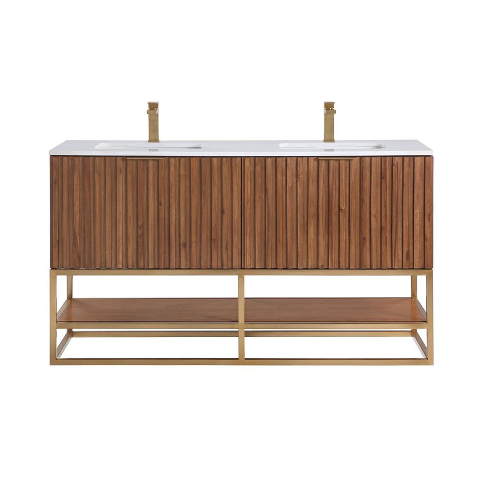 Bemma, Terra 60" Double Vanity, Walnut/Satin Brass, White Quartz Top#top-options_white-quartz-top