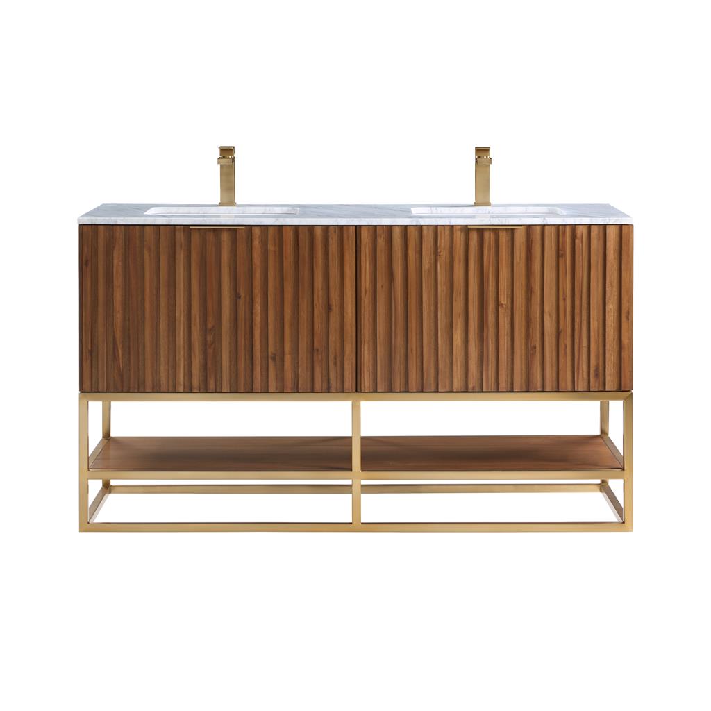 Bemma, Terra 60" Double Vanity, Walnut/Satin Brass, Carrara Marble Top#top-options_carrara-marble-top